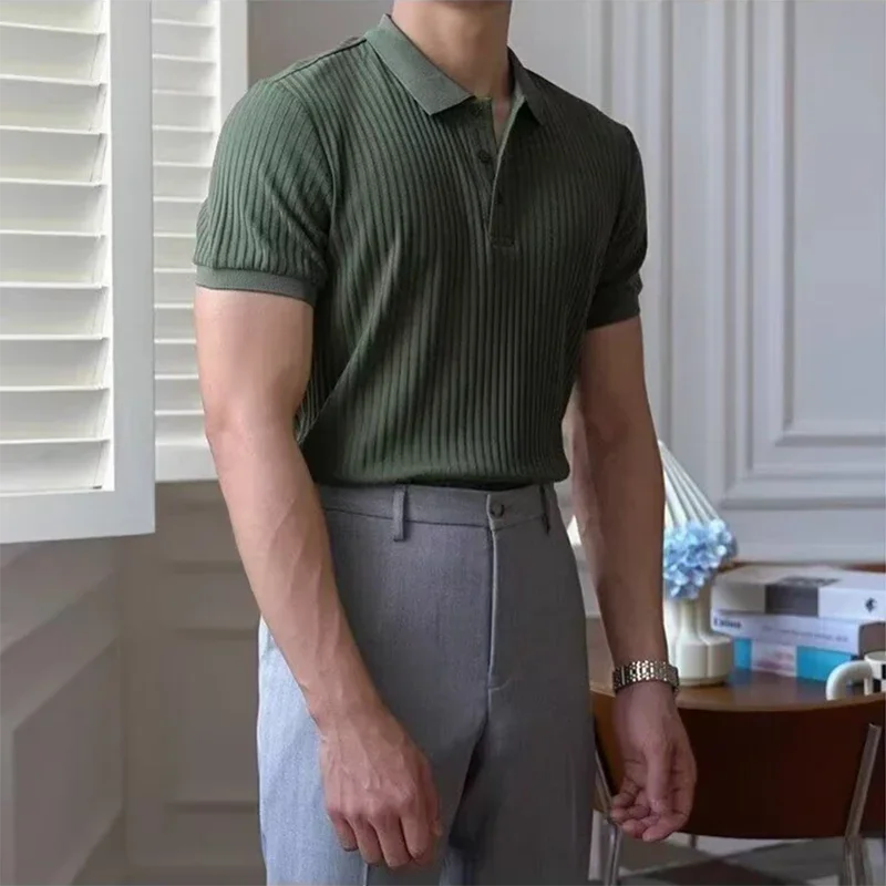 Men's Vertical Stripe Knit Polo