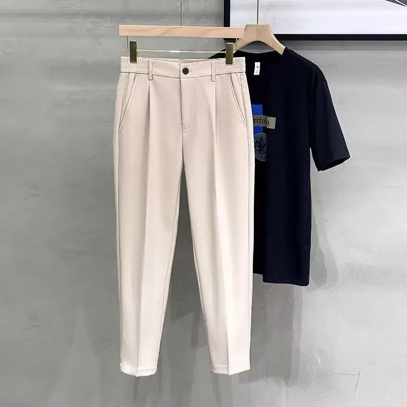 Spring Summer New Men's Slim Cropped Pants
