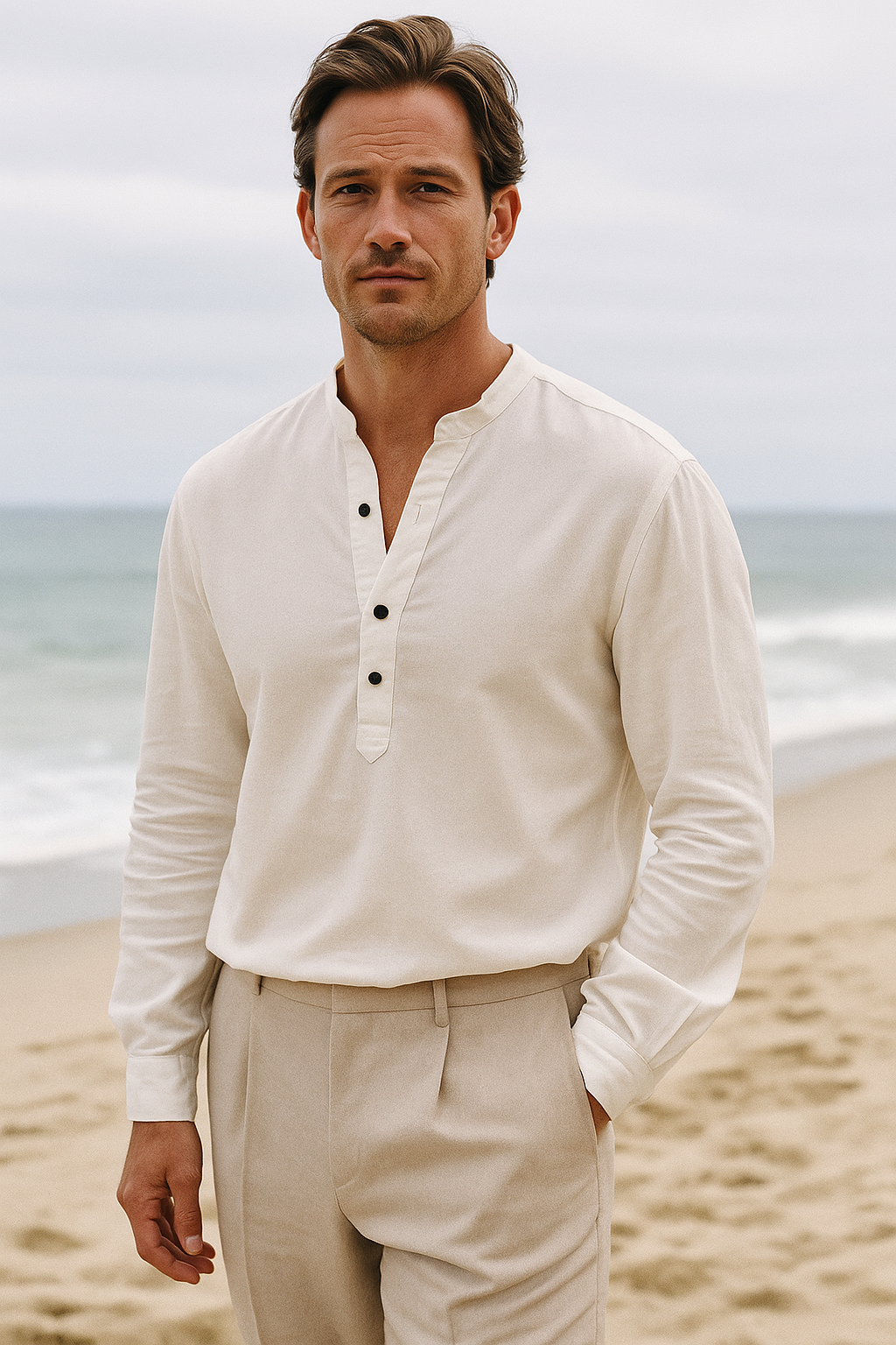 Men's V-Neck Cotton Shirt