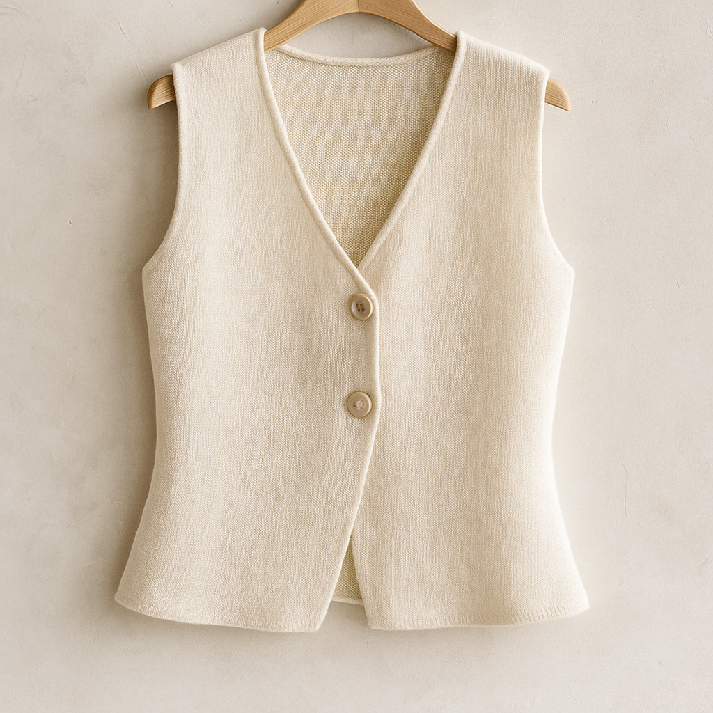 Knit Two-Piece Outfit – V-Neck Top & Pleated Skirt