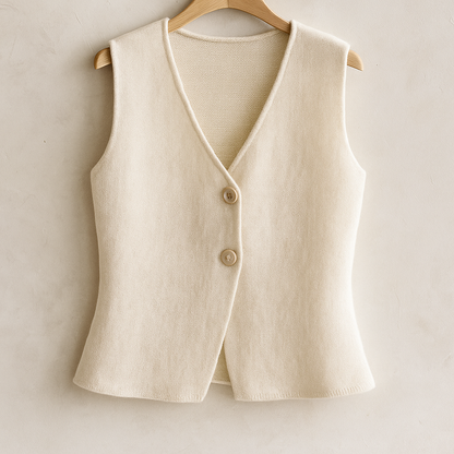 Knit Two-Piece Outfit – V-Neck Top & Pleated Skirt