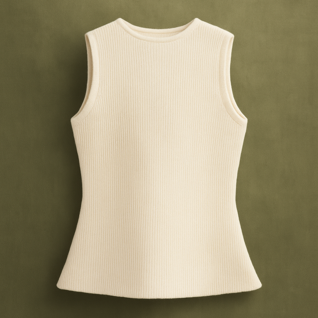 Knit Two-Piece Outfit – V-Neck Top & Pleated Skirt