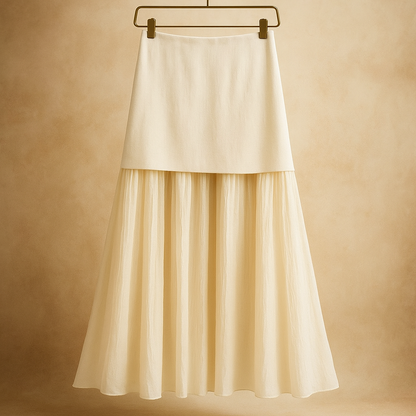 Knit Two-Piece Outfit – V-Neck Top & Pleated Skirt