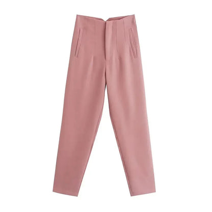 Women's High Waist Solid Ankle Pants