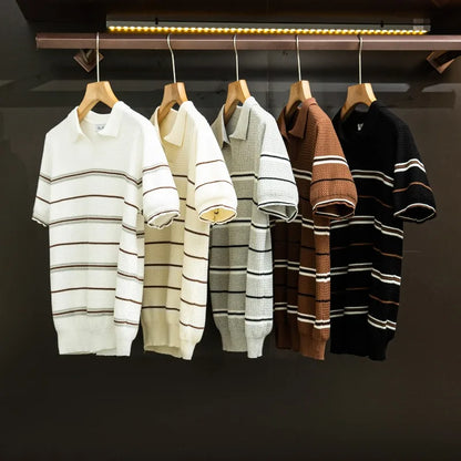 Men's Short Sleeve Striped Knit Polo