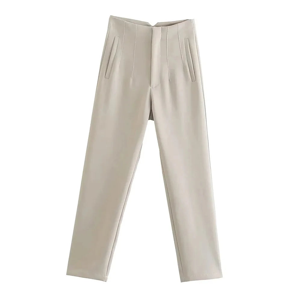 Women's High Waist Solid Ankle Pants