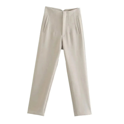 Women's High Waist Solid Ankle Pants