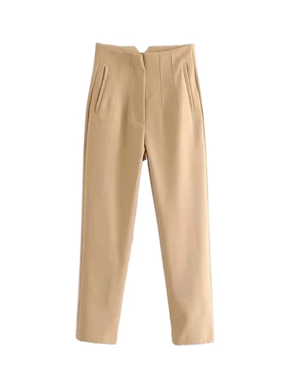 Women's High Waist Solid Ankle Pants