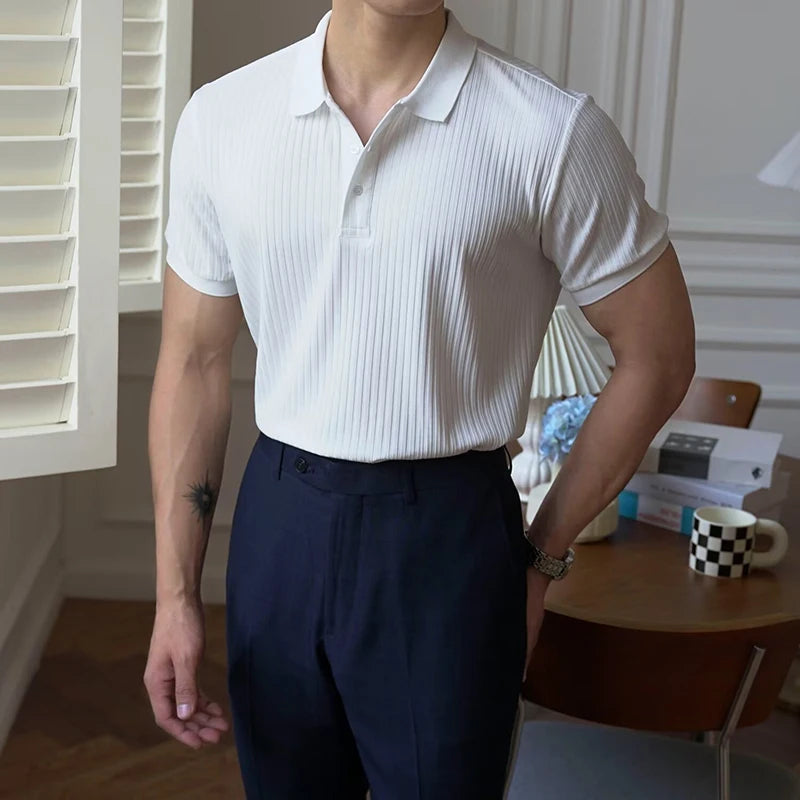 Men's Vertical Stripe Knit Polo