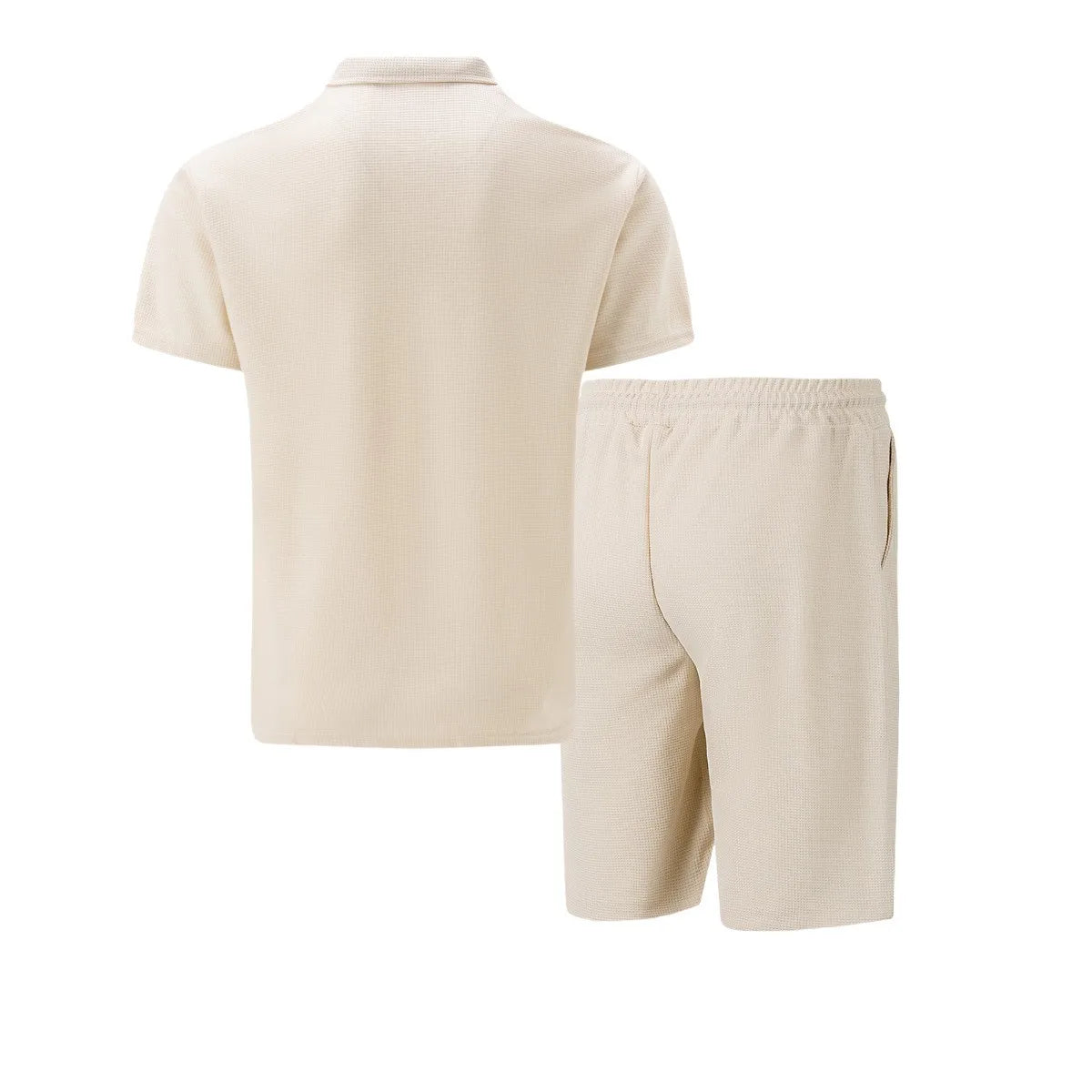 Men's Summer Waffle Knit Two-Piece Set – Zip-Up Lapel Shirt + Shorts