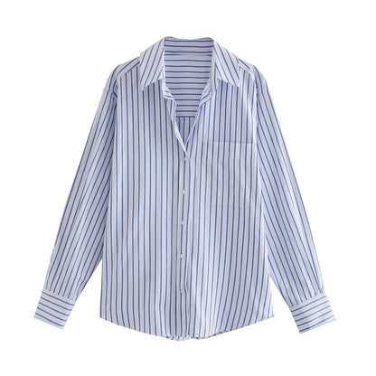 Women's Striped Loose Shirt with Pocket