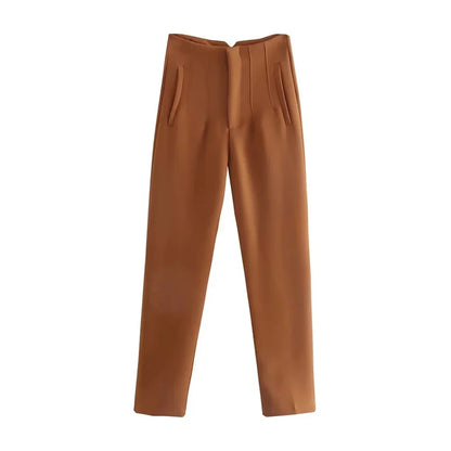 Women's High Waist Solid Ankle Pants