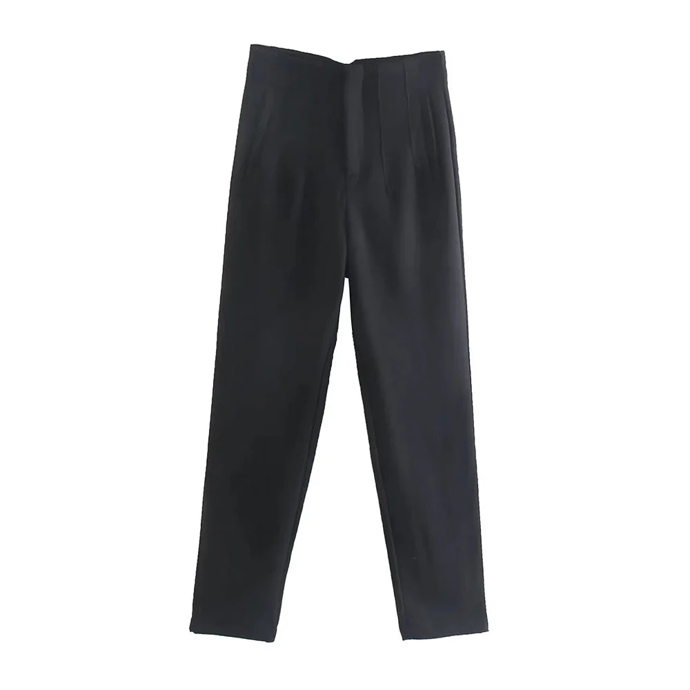 Women's High Waist Solid Ankle Pants
