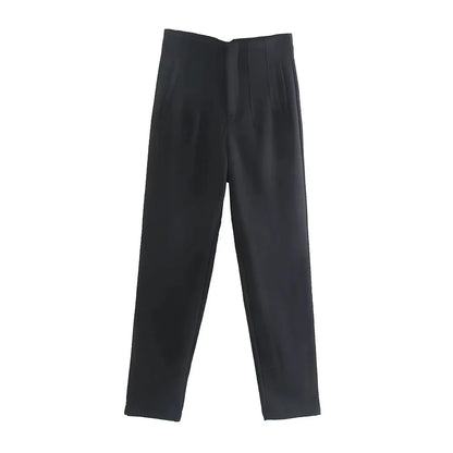 Women's High Waist Solid Ankle Pants