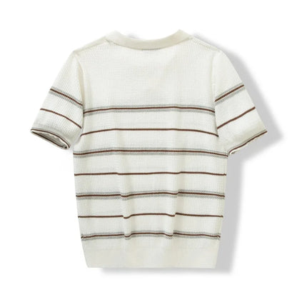 Men's Short Sleeve Striped Knit Polo