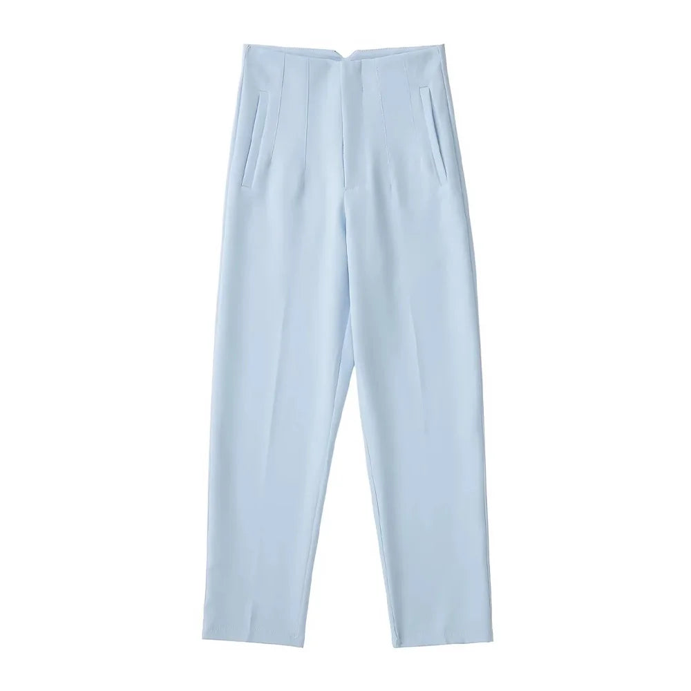 Women's High Waist Solid Ankle Pants