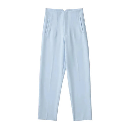 Women's High Waist Solid Ankle Pants