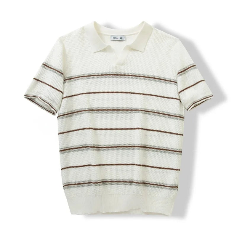Men's Short Sleeve Striped Knit Polo