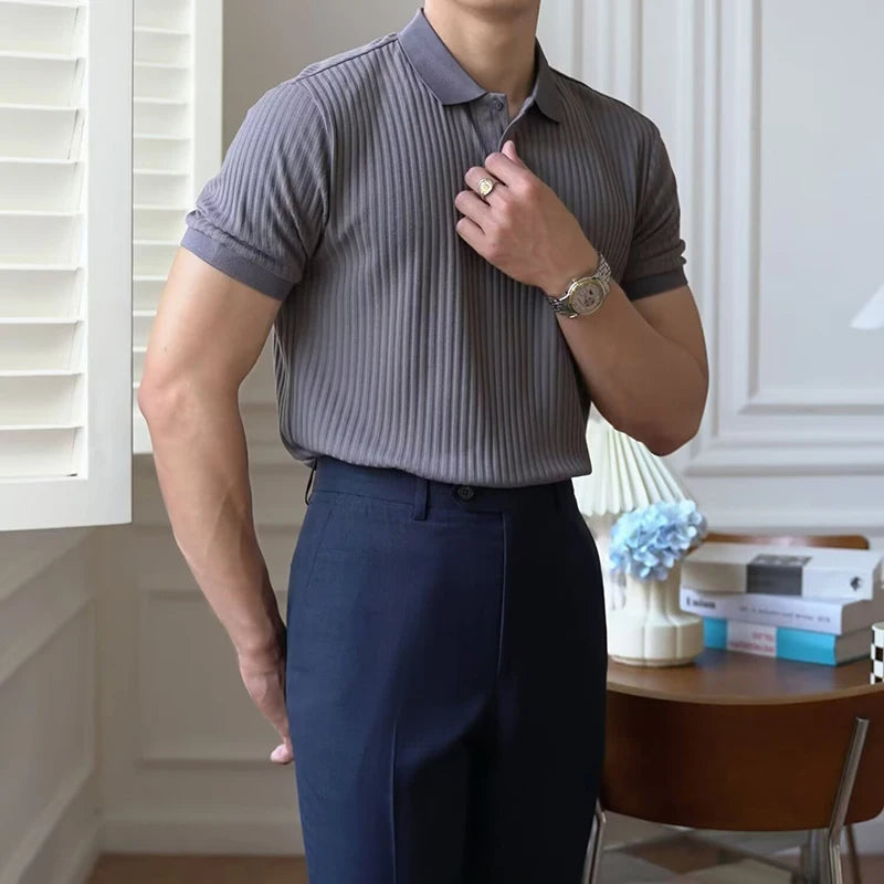 Men's Vertical Stripe Knit Polo