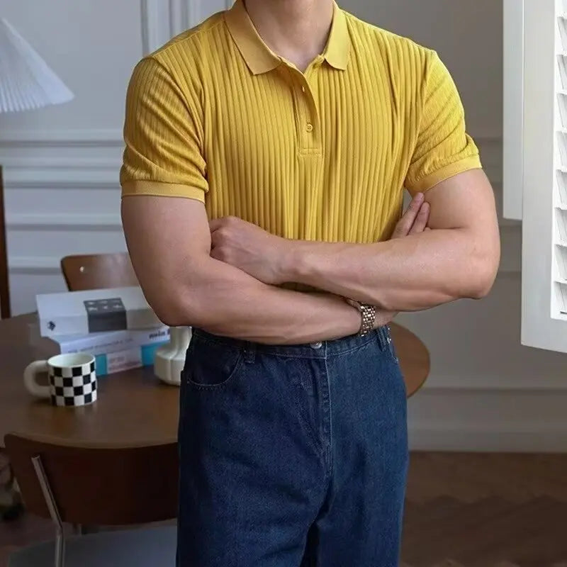 Men's Vertical Stripe Knit Polo
