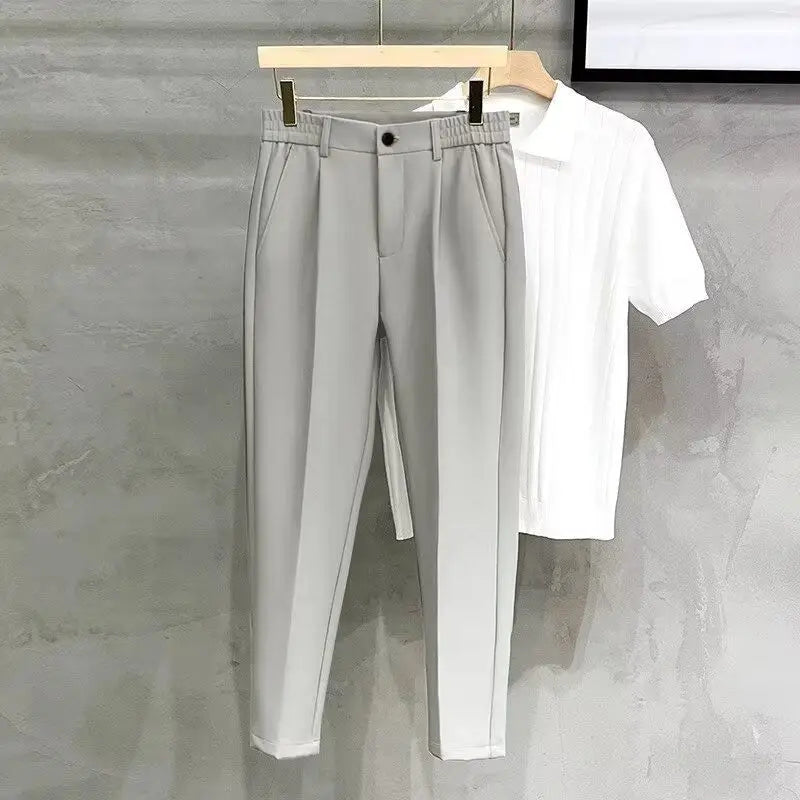 Spring Summer New Men's Slim Cropped Pants