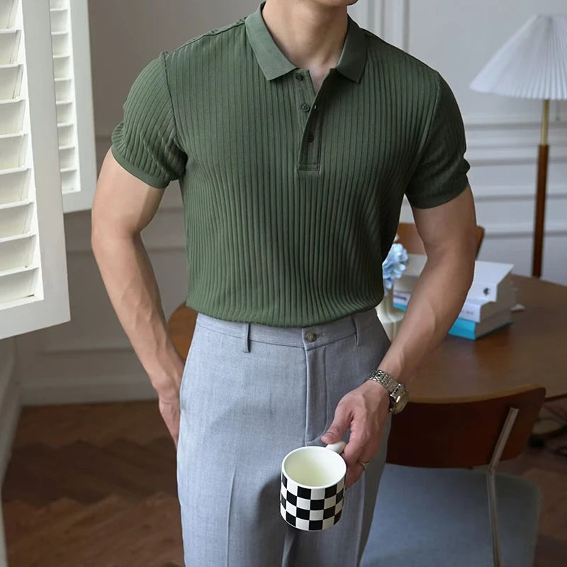 Men's Vertical Stripe Knit Polo