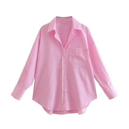 Women's Striped Loose Shirt with Pocket