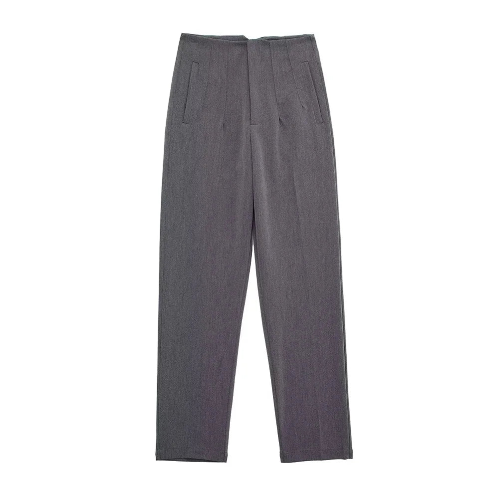 Women's High Waist Solid Ankle Pants