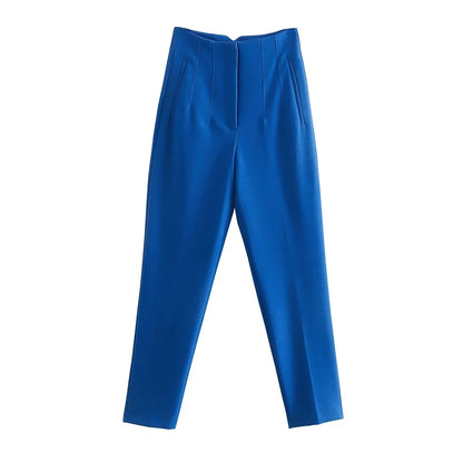 Women's High Waist Solid Ankle Pants