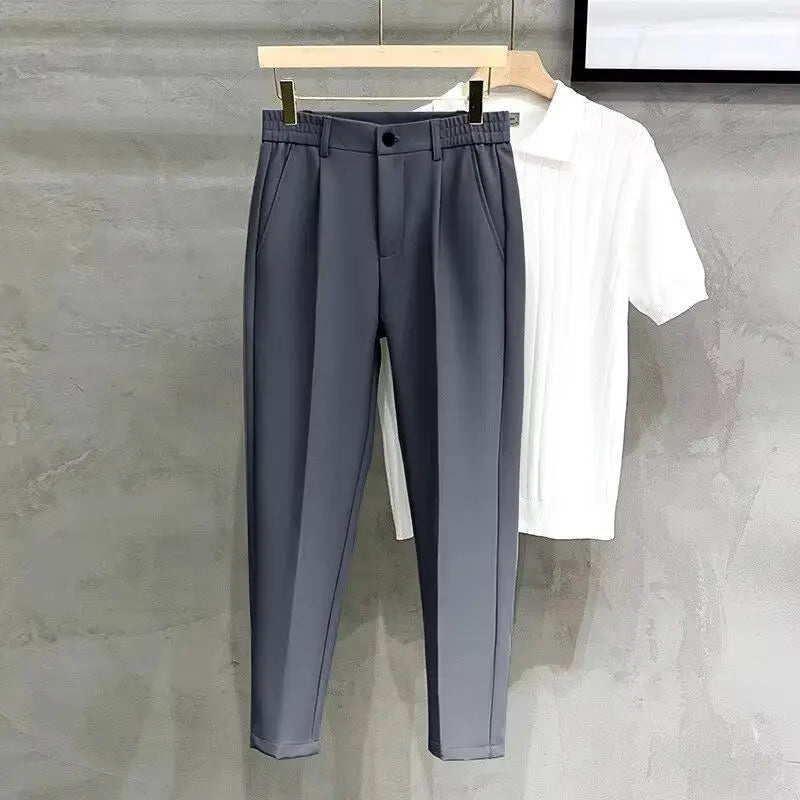 Spring Summer New Men's Slim Cropped Pants