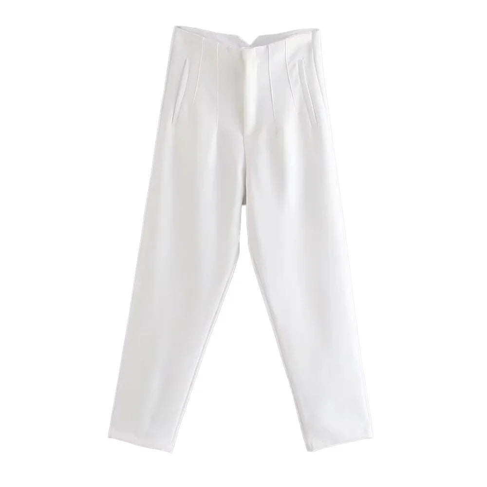Women's High Waist Solid Ankle Pants