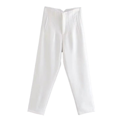Women's High Waist Solid Ankle Pants