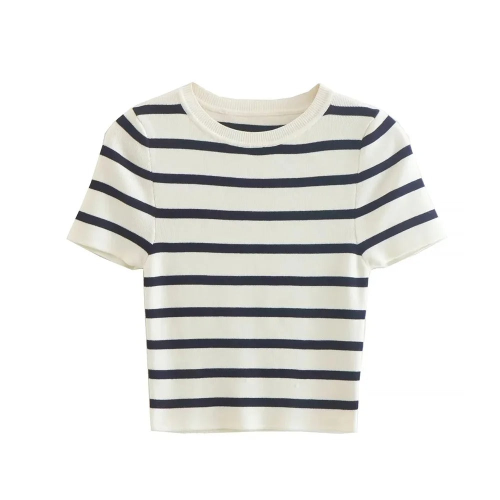 Women's Striped Cropped Knit Sweater