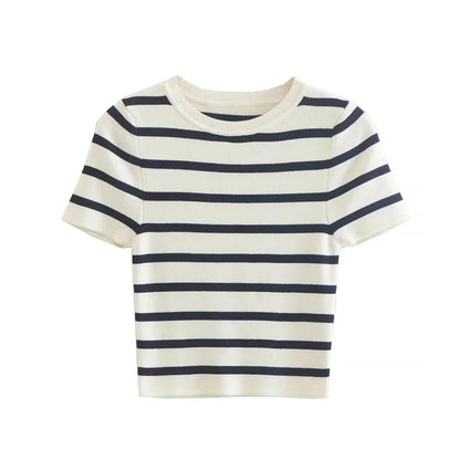 Women's Striped Cropped Knit Sweater