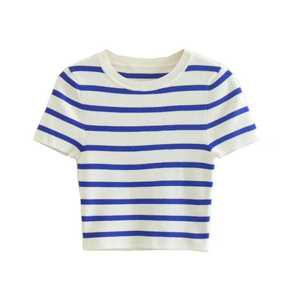 Women's Striped Cropped Knit Sweater