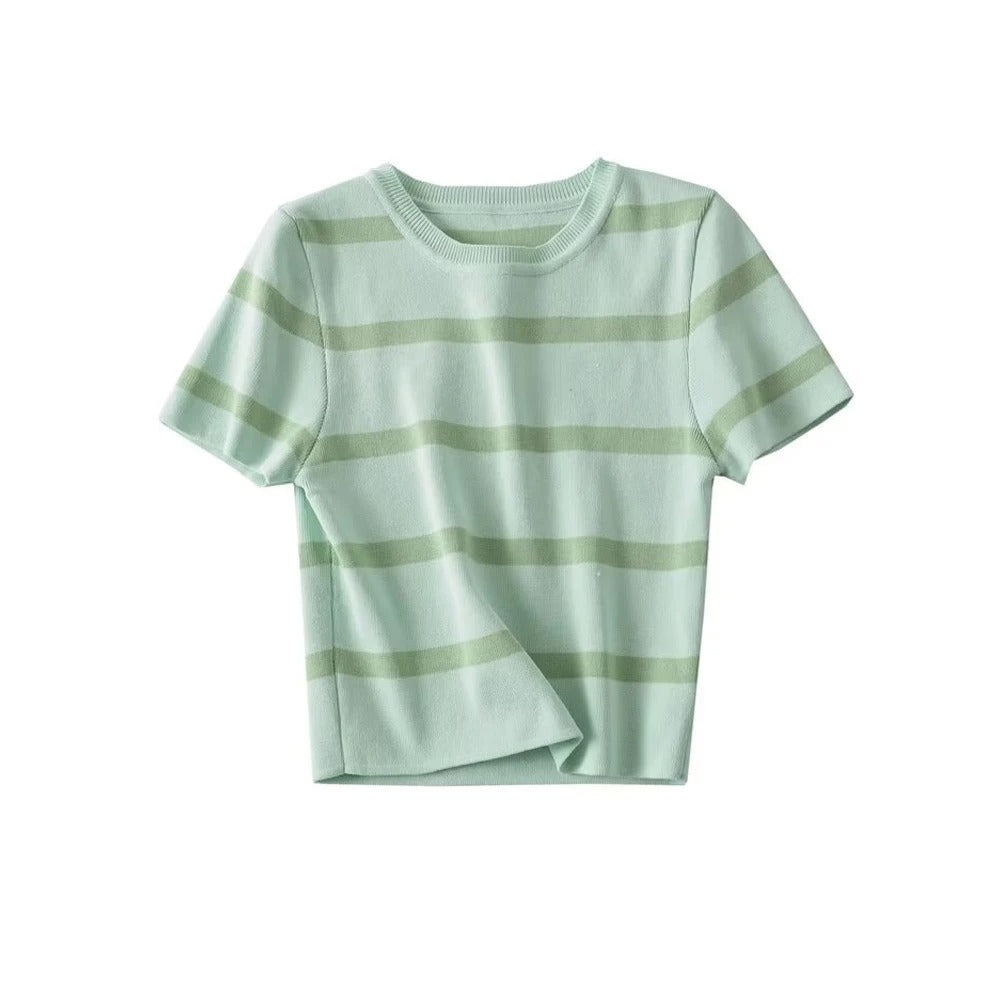 Women's Striped Cropped Knit Sweater