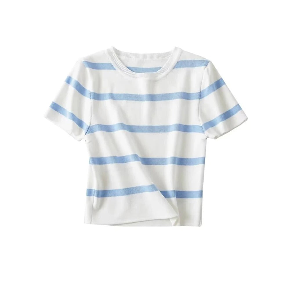 Women's Striped Cropped Knit Sweater